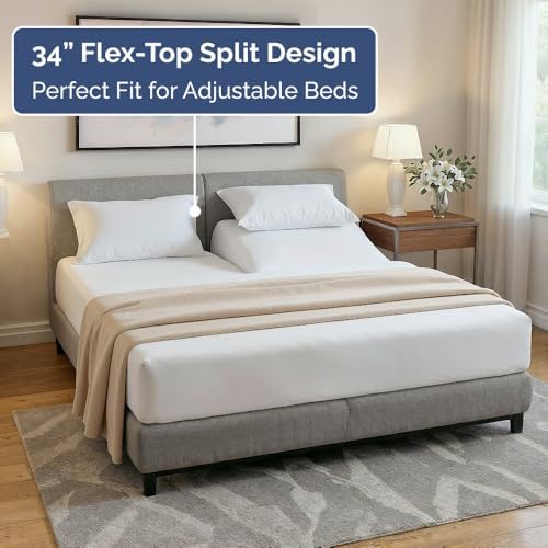 Flex Top Split Head King 4 Piece Sheet Set - Ultra-Soft, Breathable - White