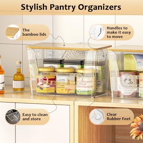 Delamu 4 Pack Pantry Organizers and Storage,Trash Bag Dispenser with Bamboo Top,Stackable Trash Bag Dispenser Under Sink Organizer for 4-30 GalBags,Onion,Potato,Fruits,Clear