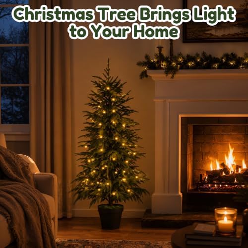 4FT Christmas Tree with Light, Norfolk Pine Tree Decor for Xmas 2 Pack