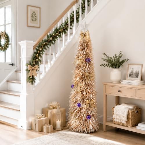 Christmas Tree 5FT Artificial Xmas Decor Pop Up with Decoration White Pink