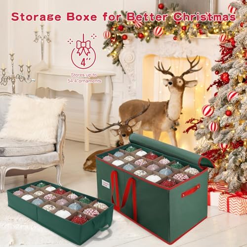 Large Christmas Ornament Storage Box Keeps 54 4" & 3 Individual Trays