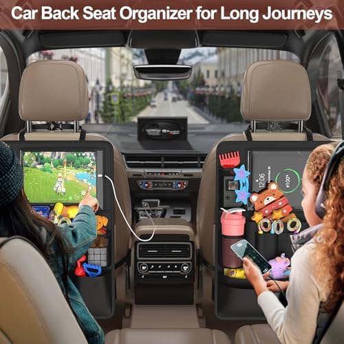 2 Pack Backseat Car Organizer with Tablet Charging Port for Kids Travel