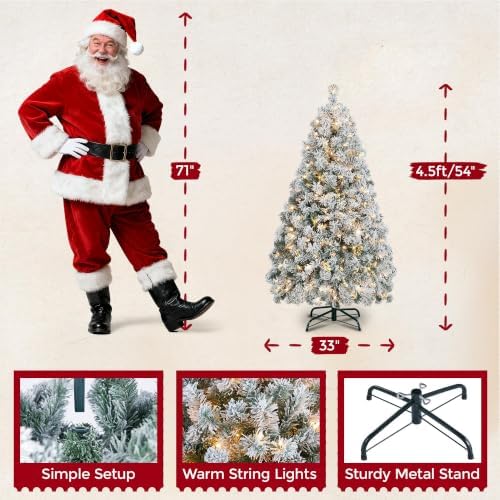 Yaheetech 4.5ft Pre-Lit Snow Flocked Artificial Christmas Tree, 100 Lights