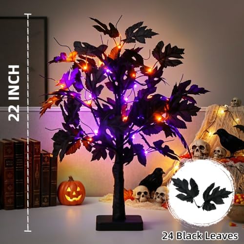 PEIDUO Halloween Tree Lights with Black Leaves Halloween Decorations