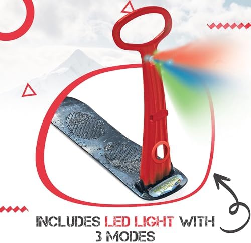 Geospace Winter Fun Foldable Snow Scooter, Ski Skooter, Snow Sled Kids Snowboard Multi-Purpose Snow Skate for Ages 8 & Up - Asstd Colors (Red, Blue or Green) (Single LED Light)