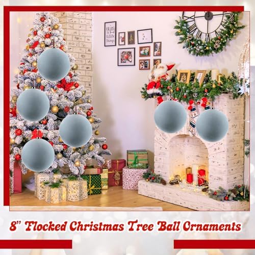 Weysat 6 Pcs 8 Inch Giant Velvet Christmas Ball Ornaments, Dusty Blue