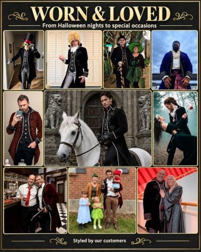 SIAEAMRG Mens Renaissance Pirate Halloween Costume Vampire Jackets Tailcoat