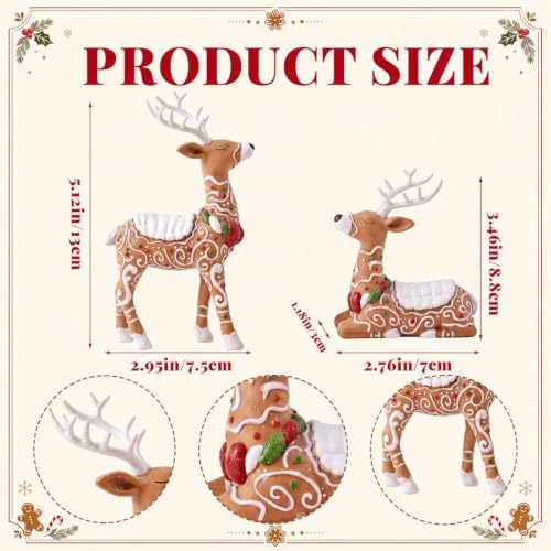 Amyhill 2 Pcs Gingerbread Christmas Reindeer Decorations Resin Figurines