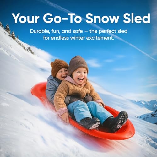 Superio Toboggan Snow Sleds for Kids and Adults, 36"/48" Heavy Duty Plastic Sliders with Handles and Hole for Pull Ropes- Kid and Adult Winter Fun