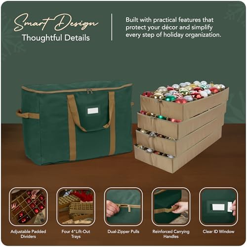 Covermates Adjustable Ornament Storage Bag, 25.5"W x 13"D x 18.5"H, Green