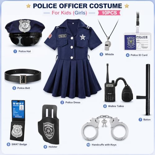 Police Officer Costume for Girls Halloween Cop Dress Up