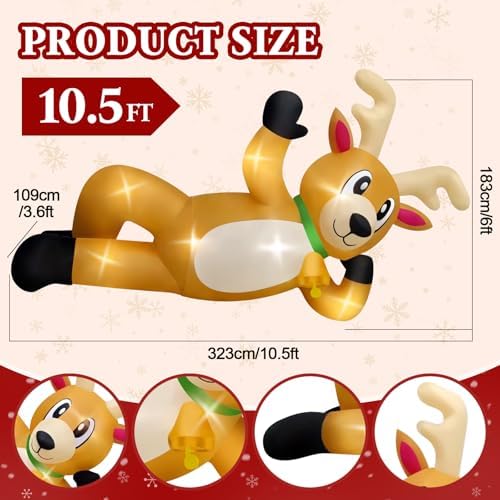 Kalolary 10.5FT Long Christmas Inflatable Lying Reindeer Outdoor Decoration