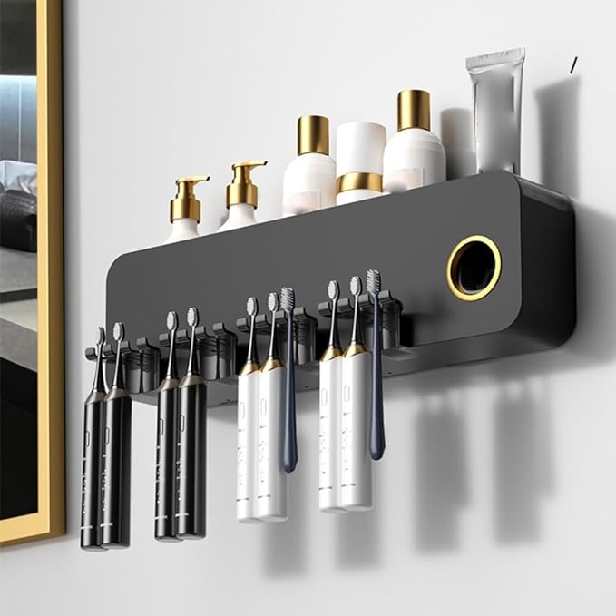 Toothbrush Rack Toothbrush Rack Bathroom Punch-Free Wall-Mounted Electric Brushing Cup Mouthwash Cup Bathroom Shelf Bathroom Toothbrush Holder