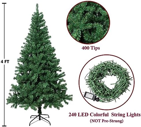 Sunnyglade 4Ft Premium Artificial Christmas Tree with 240 LED Multicolor
