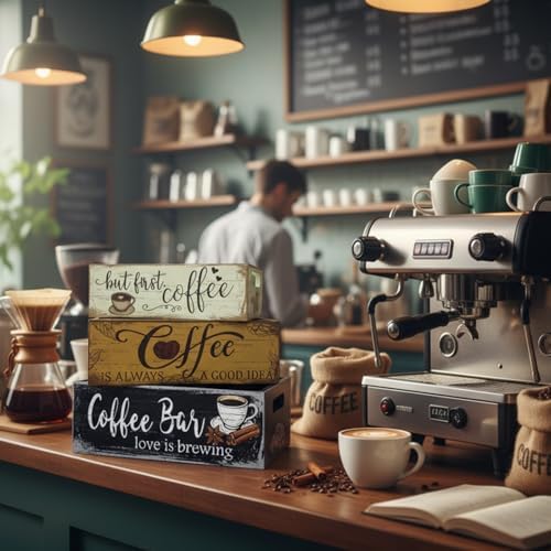 3 Pcs Christmas Wood Crate with Words Coffee Bar Love Is Brewing