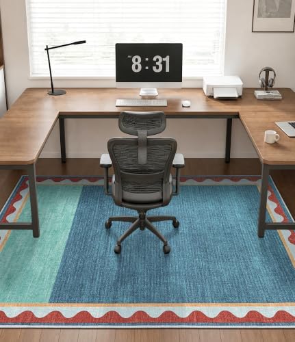 chakme Office Chair Mat for Hardwood Floor, 72"x48" (Blue Scalloped Border)
