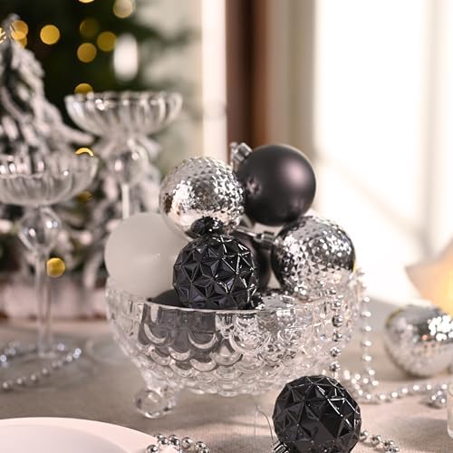 Valery Madelyn Christmas Tree Decorations Ornament Set for Fall Halloween Decor, 50ct Black and White Shatterproof Christmas Ball Ornaments Bulk, 2.36 Inches Hanging Decor for Xmas Holiday Party
