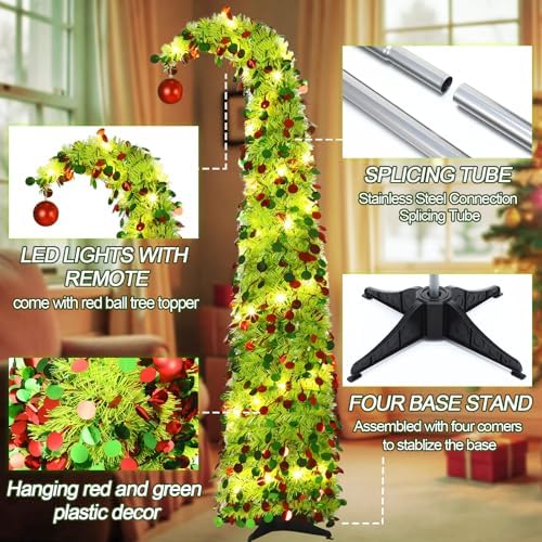 Aurelema 5 ft Whimsical Christmas Tree with 50 LED Lights Tinsel Green