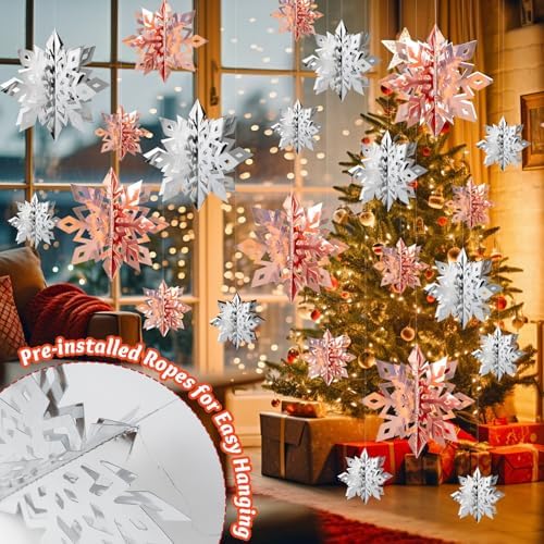 Snowflake Decorations, Paper Christmas Hanging Decor Indoor, 36-Pc