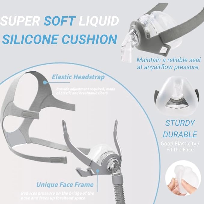 CPAP Mask, Universal CPAP Nasal Sleep Mask Reusable CPAP Supplies, Upgrade Silicone Soft Perfect Sealing CPAP Face Nose Masks with Headgear, Elbow/Swivel, Cushion