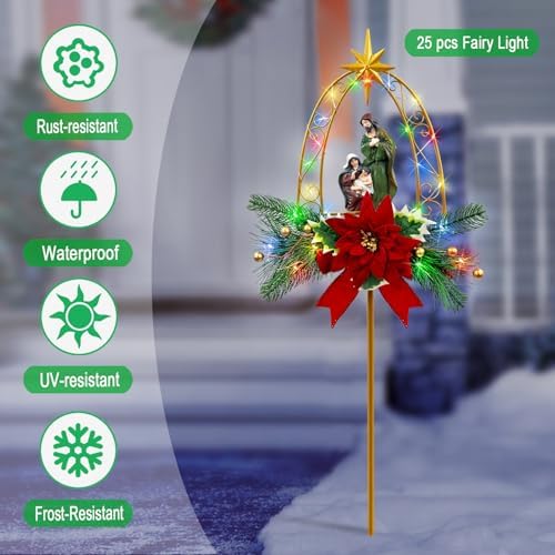 Nativity Scene Figurine Star Garden Stakes,Christmas Outdoor Decorations