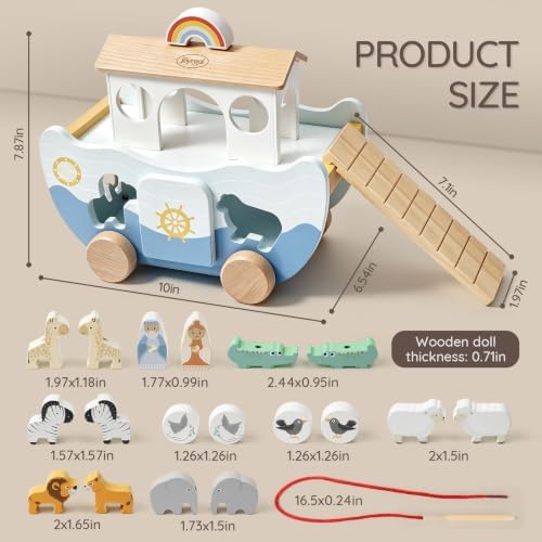 Joyreal Wooden Noah's Ark Toy for 1 Year Old Baby Boy and Girl Baptism Gift