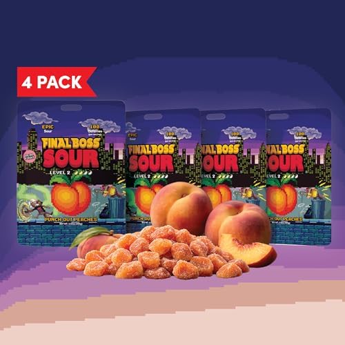 Final Boss Sour Fruit Candy, Punch-Out Peaches, Level 3, 4 Pack