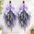 nuvagiki Lavender Teardrop Swag, 2 Pack 24 Inch Front Door Swag Wreaths, Spring Summer Rustic Farmhouse Door Decor, Purple Floral Hanging Swag for Porch
