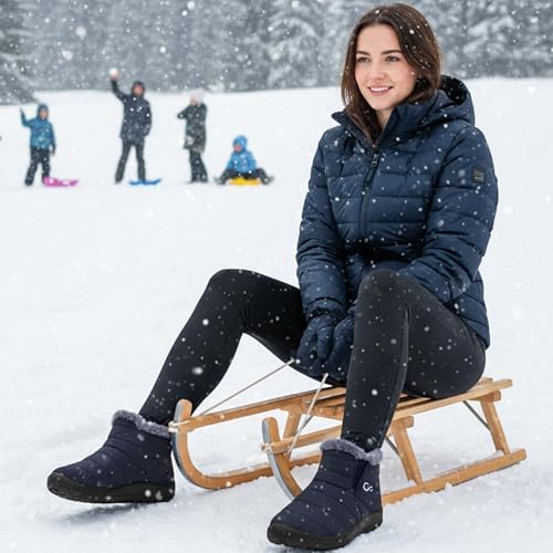 Alicegana Snow Boots for Women Winter: Warm Fur Lined Ankle Booties Comfortable Waterproof Slip On Lightweight Womens Boots