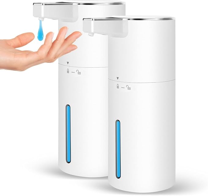 2 Pack Automatic Soap Dispenser: 13.52oz/400ml Wall Touchless Liquid - 4-Level Adjustable Modern Electric Hand Soap Dispenser - Kitchen Bathroom Kids Family White