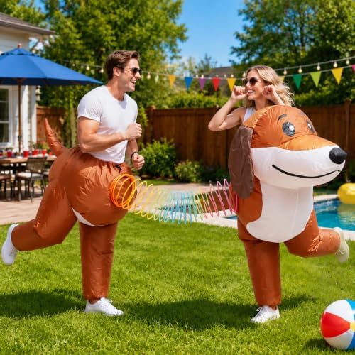 Two-Person Couples Inflatable Dachshund Dog Costume for Adults