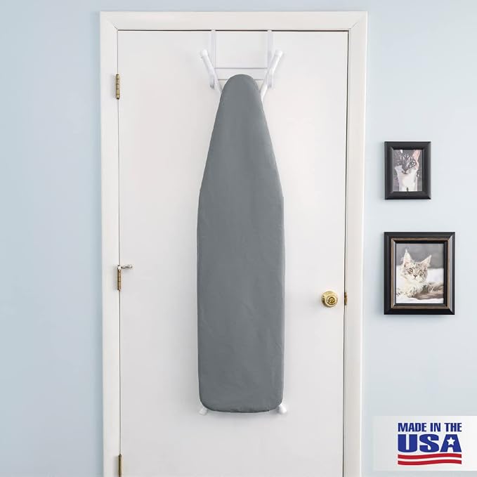 Full Size Ironing Board Made in USA – Dark Grey by Seymour Home Products 4 Heavy-Duty Steel Legs Perforated Top for Steam Includes Cover & Pad Sturdy, Foldable Iron Board for Home & Laundry