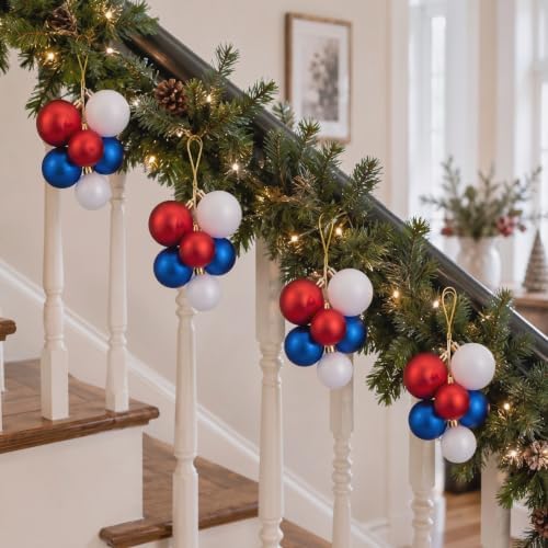 Roowest 4 Sets Jumbo Christmas Red White and Blue Ornaments Ball for Tree