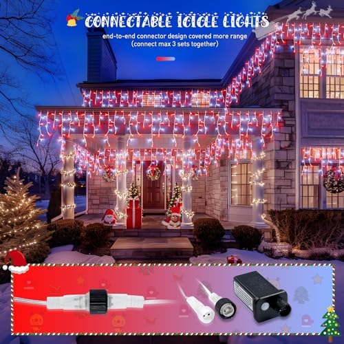 JMEXSUSS 400 LED 38.8 Ft Red and White Icicle Christmas Lights for Outside