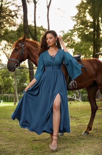 Scarlet Darkness Renaissance Costume Women Pirate Medieval Maxi Dress