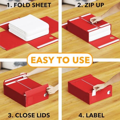 SpaceAid 4 Pack Bed Sheet Organizers and Storage, Foldable Sheet Organizer for Linen Closet, Sheets Set Folder Keeper with Window XL (Queen & King Size) Bedding Container (Red, 4 Pack)