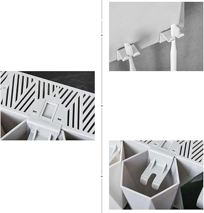 Toothbrush Rack Wall-Mounted Toothbrush Holder Hole-Free Bathroom Storage Rack with Three Sinks and Cups for Toothpaste and Makeup Bathroom Toothbrush Holder(A)