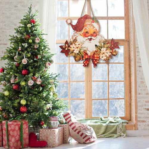 Christmas Decorations Christmas Hanging Wooden Sign - Vintage Style Santa Claus Welcome Sign for Front Door Xmas Wall Hanging Decor for Indoor Outdoor Christmas Party Supplies