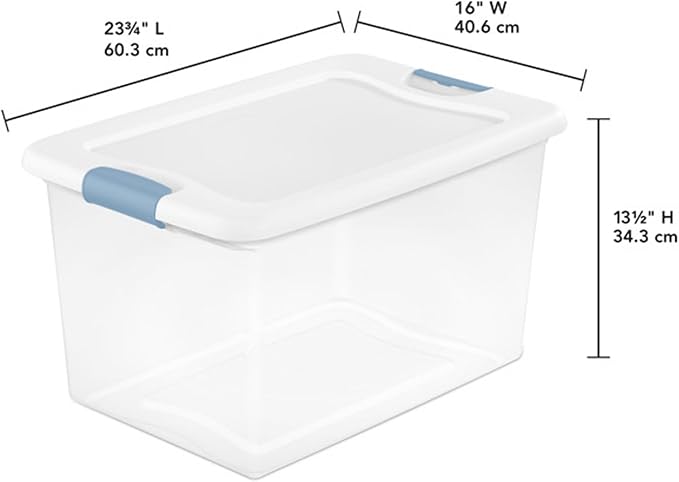 Sterilite 12 Pack Latching Box, Under Bed Storage Bins with Lids, Clear Plastic, 64 Quart - Heavy-Duty Organizing Containers for Closet, Bathroom, and Office