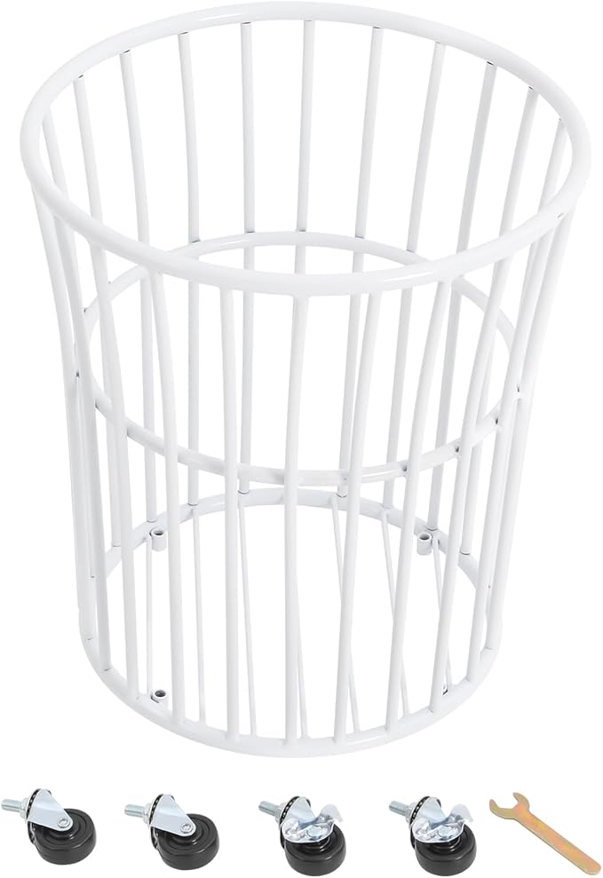 Rolling Laundry Hamper with Wheels Metal Wire Laundry Basket Cart Heavy Duty Clothes Toy Sundries Storage Organize Hamper Bin for Living Room Bathroom Closet Bedroom (White, Round 4)