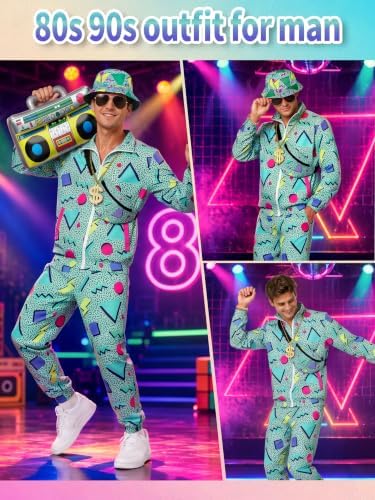 SOMSOC 80s 90s Hip-Hop Tracksuit Costume Set for Men Halloween Party