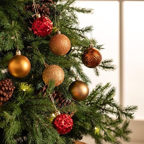 Valery Madelyn Christmas Tree Decorations Ornament Set, 50ct 2.36 Inches Red and Brown Shatterproof Christmas Ball Ornaments Hanging Xmas Holiday Party Decor