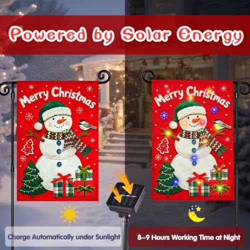 Lighted Christmas Red Snowman Garden Flag Decor, 12x18 In