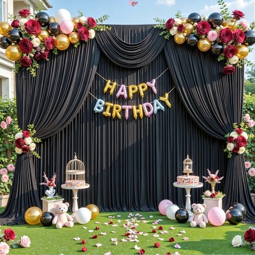 Black Backdrop Curtain for Parties Wrinkle Free Black Photo Curtains Backdrop Drapes Fabric Decoration for Birthday Party Wedding 5ft x 8ft,2 Panels