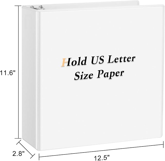 CIXILDTS 2-inch D Ring Binders, Fit US Letter Size Paper, 2" 3 Slant-D Ring Binder with 2 Pocekts, 12-Pack, White