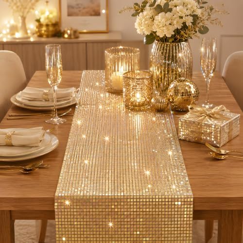 Disco Party Decorations - Gold Glitter Disco Table Runner