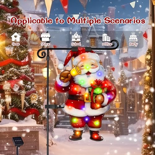 28x40 Lighted Christmas Santa Garden Flag, 8 Modes Solar LED
