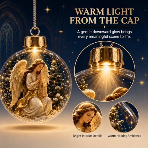 9 Pack Lighted Christian Christmas Ball Ornaments with Flat Acrylic Inserts