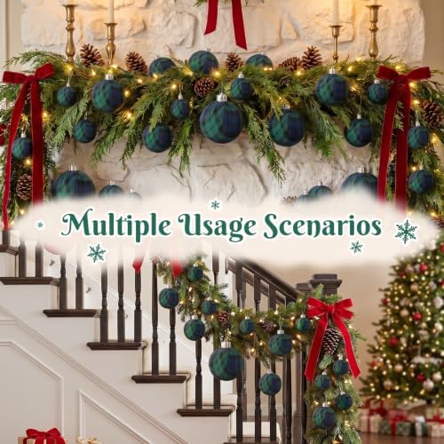 36 Pcs Christmas Tartan Plaid Ball Ornaments, Large Size, Blue