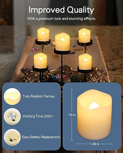 SHYMERY Flameless Votive Candles,Lasts 2X Longer,Battery Operated LED Tea Lights with Warm White Flickering Light,Small Electric Fake Tea Candle Realistic for Wedding,Table,Outdoor,Pack of 12